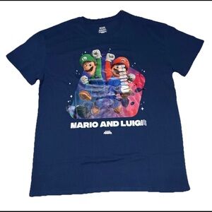 Nintendo Super Mario Galaxy Movie Blue T-Shirt Mario Luigi Size Large